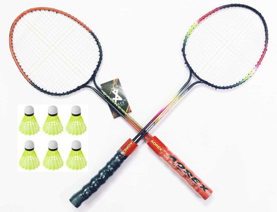 vinox Badminton Racket Set of 2 with Nylon Shuttles 6 Pieces with Full-Cover Badminton Kit