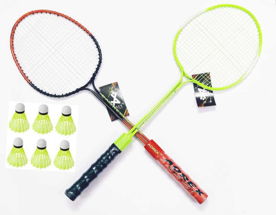 vinox Badminton Racket Set of 2 with Nylon Shuttles 6 Pieces with Full-Cover Badminton Kit