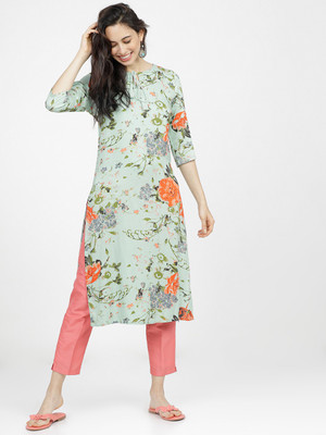 Vishudh Women Printed Straight Kurta(Light Green)