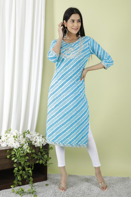 GVS SHOPPE Women Leheriya Straight Kurta(Pink) GVS SHOPPE Women Leheriya Straight Kurta(Pink)