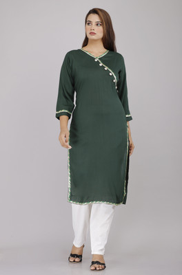 PRAYAN Women Solid Straight Kurta(Dark Green)