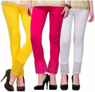 PI World Ethnic Wear Legging(Yellow, Pink, White, Solid)