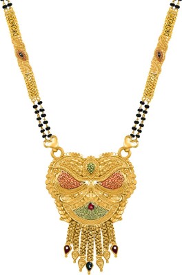 NAKABH Jewellery Traditional Latest Design Premium New Daily Office Wear Gold Temple Mangal Sutra Tanmaniya Set Chain Pendant Necklace Black Beads Golden Chains Mangalsutra for Women Ladies Copper Mangalsutra