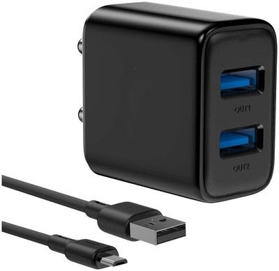 Veera tech Wall Charger Accessory Combo for Compatible for Realme C25 Realme 8 Pro Realme C21 Realme Narzo 30A Dual USB Fast charger(Black)