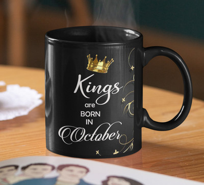 BlueBells Gifting KIngs are born in October month black mug Ceramic Coffee Mug(325 ml)