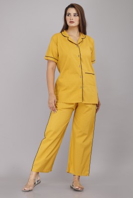 PRAYAN Women Solid Yellow Shirt & Pyjama set