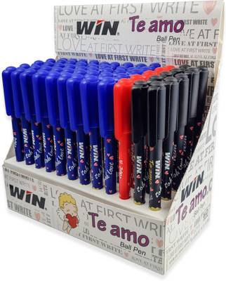 Win Te Amo Ball Pens | 60 Pcs (45 Blue Ink, 10 Black Ink, 5 Red Ink) Combo Dispenser Pack | The Magic of Gel in a Ball Pen | 0.7mm tip for Smooth &amp; Precision Writing | Cute &amp; Stylish Printed Body with Angel &amp; Heart | Te Amo bole toh Love | Perfect Writing Partner for Cute Girls and Kids | Budget Friendly Stick Ball Pen  (Pack of 60, Blue, Black &amp; Red)