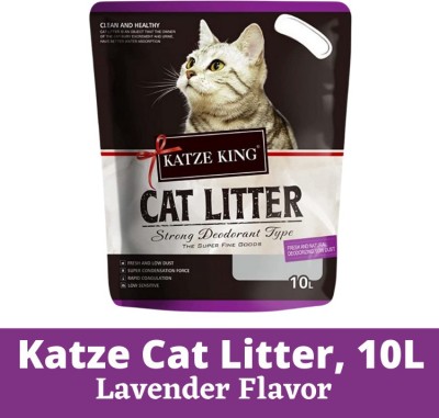 katze king Exclusive Highly Absorbable Scoopable Cat Litter with Strong Odour Control & Natural Bentonite Clay granules by Foodie Puppies (Lavender, 10L) Pet Litter Tray Refill