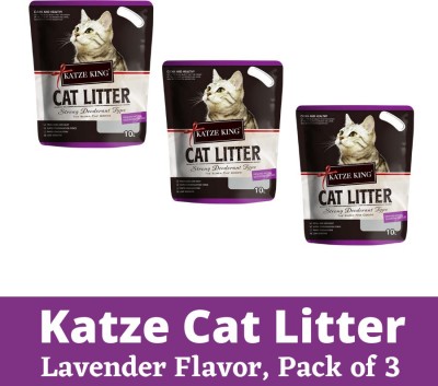 katze king Exclusive Highly Absorbable Scoopable Cat Litter with Strong Odour Control & Natural Bentonite Clay granules (Lavender) Pet Litter Tray Refill