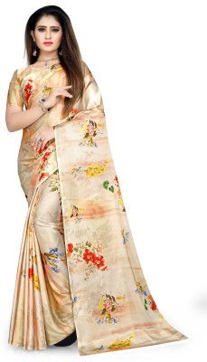 Solanki Brothers Printed, Solid/Plain Bollywood Satin Saree(Cream)