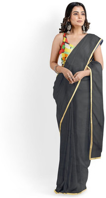 Sareez House Solid/Plain Bollywood Georgette Saree(Black)