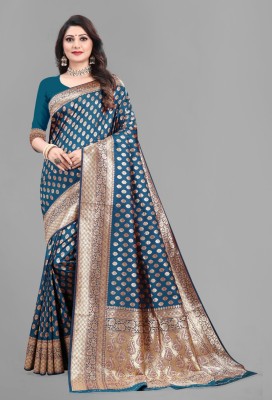 THE ETHNIC SAREE STUDIO Woven Banarasi Pure Silk Saree(Light Blue)