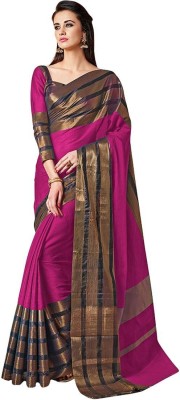 BAPS Solid, Striped, Self Design, Woven Bhagalpuri Art Silk, Cotton Blend Saree(Pink)