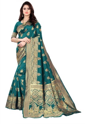 RadhiCreation Woven Banarasi Jacquard Saree(Dark Blue)