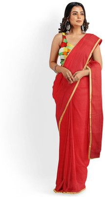 NEW SAREEZHOUSE Solid/Plain Bollywood Chiffon Saree(Red)