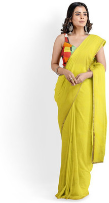 Sareez House Solid/Plain Bollywood Georgette Saree(Yellow)