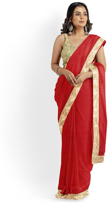 Sareez House Solid/Plain Bollywood Art Silk Saree(Red)