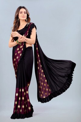 3Buddy Fashion Self Design Bollywood Silk Blend Saree(Purple, Black)