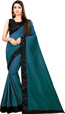 Clemira Solid/Plain Bollywood Silk Blend Saree(Light Blue)