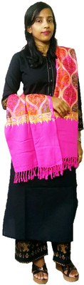 Royal-E-Kashmir Wool Embroidered Women Shawl(Pink)