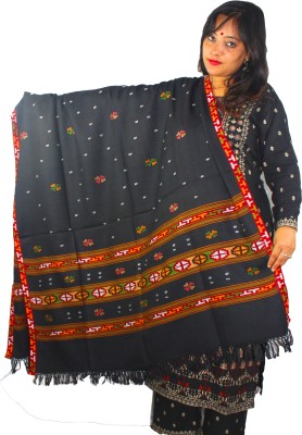 ARUNA KULLU HANDLOOM Pashmina Woven Women Shawl(Black)