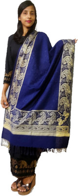 Retailmart Wool Self Design Women Shawl(Blue)