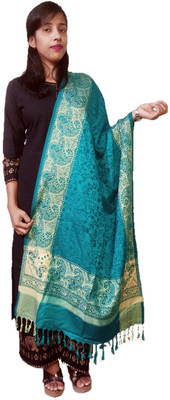 PASHTUSHS Cashmere, Pashmina, Wool Printed Women Shawl(Green)