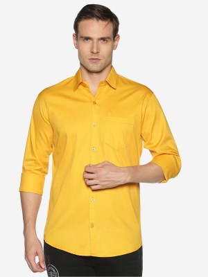 YHA Men Solid Casual Yellow Shirt