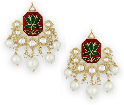 SPARGZ Spargz Enamel Gold Plated Kundan & Pearl Festive Wear Dangle Earring For Women Alloy Drops & Danglers