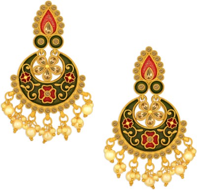 SPARGZ Spargz Floral Chand Balli Alloy Festive Wear Gold Plated Synthetic Stone Earring For Women Diamond Alloy Chandbali Earring