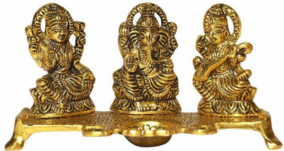 NIRMAL HANDI CRAFT Laxmi Ganesh Saraswati Idol Gold Plated Showpiece Statute, for House Warming Gift & Home Decor. Decorative Showpiece  -  8 cm(Metal, Gold)