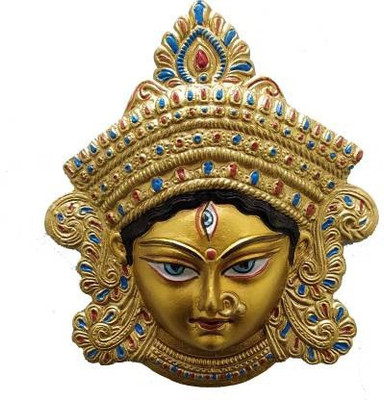 Riddhi Eenterprises Metal Durga Maa Golden face for Wall Hanging Decorative Showpiece  -  14 cm(Metal, Gold, Blue)