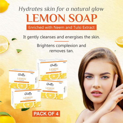 Globus Naturals Refreshing Lemon Vitamin C Soap For Lightening Brightening Enriched with Neem and Tulsi Aloevera Extract(4 x 100 g)