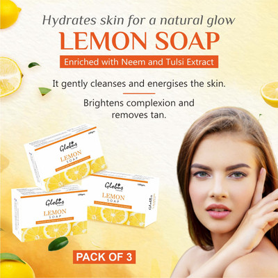 Globus Naturals Refreshing Lemon Vitamin C Soap For Lightening Brightening Enriched with Neem and Tulsi Aloevera Extract(3 x 100 g)