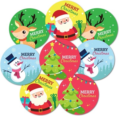 weRevel 5.08 cm Merry Christmas Party Stickers, Matte Finish Paper, 40 Pieces, 2 inches, Round, Multicolor, 4 Unique Designs Self Adhesive Sticker(Pack of 40)