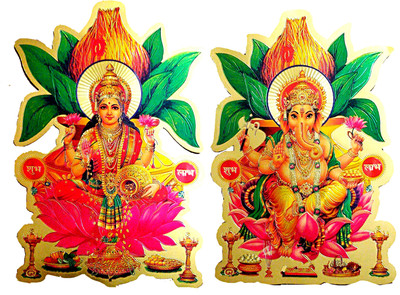 SUNINOW 20.32 cm laxmi ganesh shubh labh wall sticker Self Adhesive Sticker(Pack of 2)