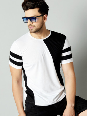 AUSK Colorblock Men Round Neck White, Black T-Shirt