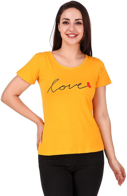 4M SALES Typography Women Round Neck Yellow T-Shirt