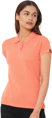 WEAR YOUR OPINION Solid Women Polo Neck Orange T-Shirt