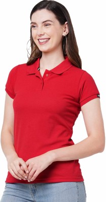 WEAR YOUR OPINION Solid Women Polo Neck Red T-Shirt