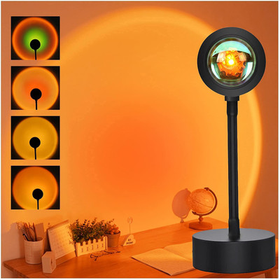 HINGOL Sunset Lamp | 180 Degree Rotate Projection Night Lamp Comes with 4 Different Gradient Colour/On-Off Switch & Optical Crystal Lense Night Lamp(11 cm, Multicolor)