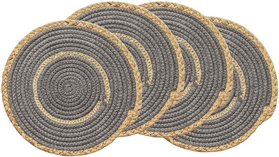 Textile and Beyond Round Pack of 4 Table Placemat(Grey, Cotton)