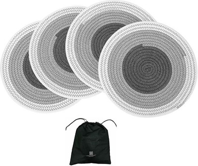 Textile and Beyond Round Pack of 6 Table Placemat(Grey, Cotton)
