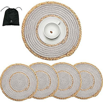 Textile and Beyond Round Pack of 5 Table Placemat(White, Cotton)