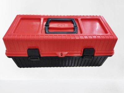 fozti 14inch Heavy duty Plastic Red and Black Tool Box with Tray