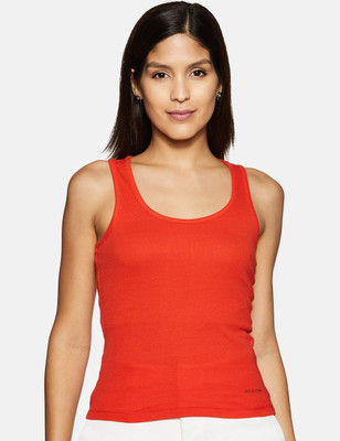 FRUIT OF THE LOOM Casual Sleeveless Solid Women Red Top