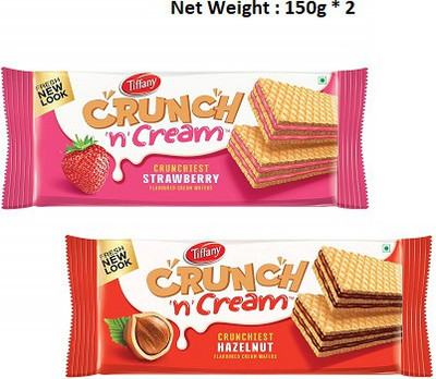 Tiffany Crunch n Cream Wafer - Strawberry and Hazelnut Flavour - 150g (Pack of 2)(Imported) Waffles(2 x 150 g)