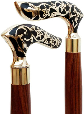 forest craft Antique Brass Flower Leaf Solid Black Style Vintage Black Wooden Walking Stick Gift for Men and Women Handmade design Gift Walking Stick