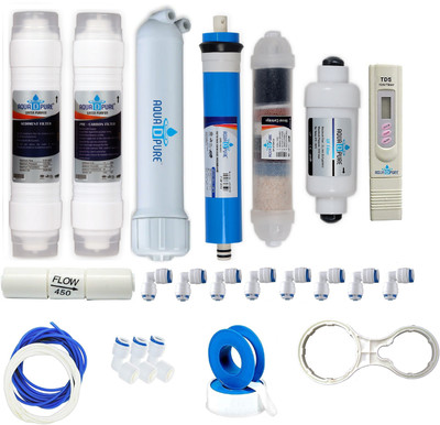 AquaDpure Complete Ro purifier filter service kit of 100 GPD membrane water with all accessories (Full Service KIt With 02 Inline) Solid Filter Cartridge(0.3, Pack of 24)