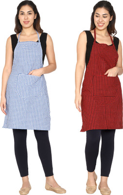GOWRI TEX Cotton Home Use Apron - Free Size(Blue, Red, Pack of 2)